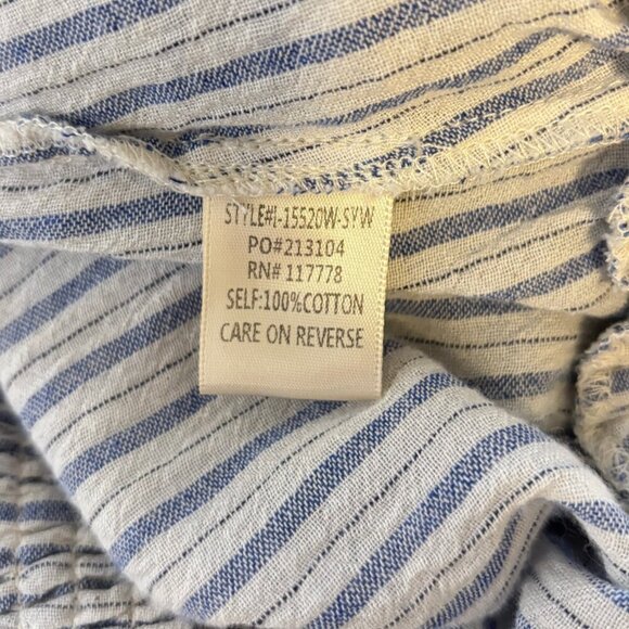 Lovestitch Size Large Boho Chic Embroidered Striped V-Neck Top Costal Chic Blue - Picture 13 of 15